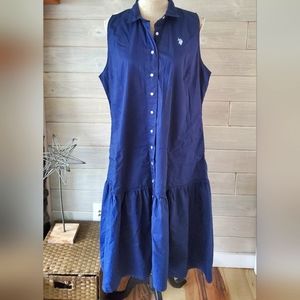 Navy Sleeveless Shirt Dress